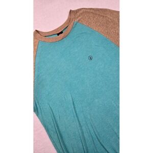 Volcom Men Heather Raglan‎ Tee Aqua Tan Short Sleeve Crew Neck T Shirt M